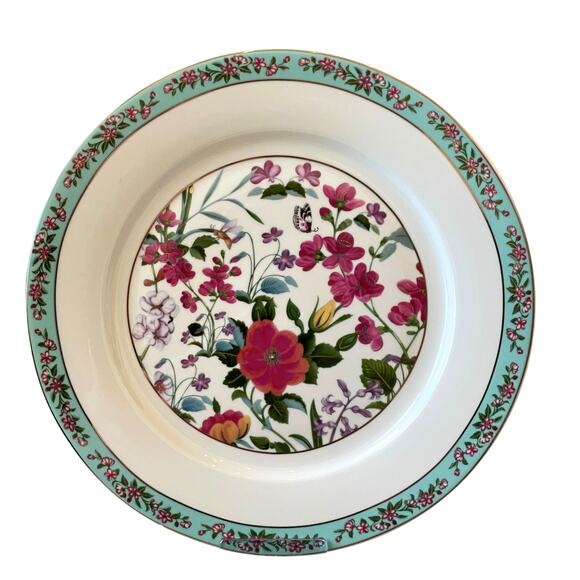 NEW Grace Teaware Fine Porcelain 11in Dinner Plates Aqua Blue Floral Set of 4 - Picture 1 of 16